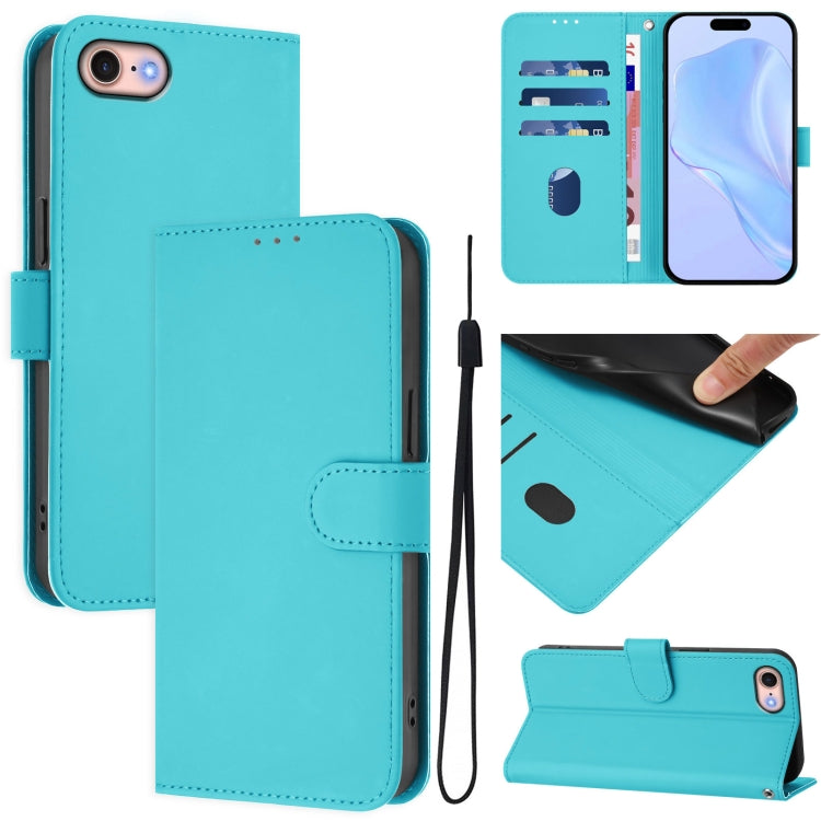 Skin Feel Solid Color Leather Phone Case with Lanyard