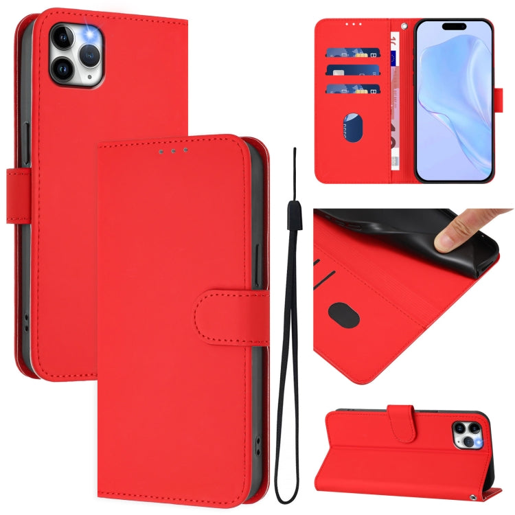 Skin Feel Solid Color Leather Phone Case with Lanyard