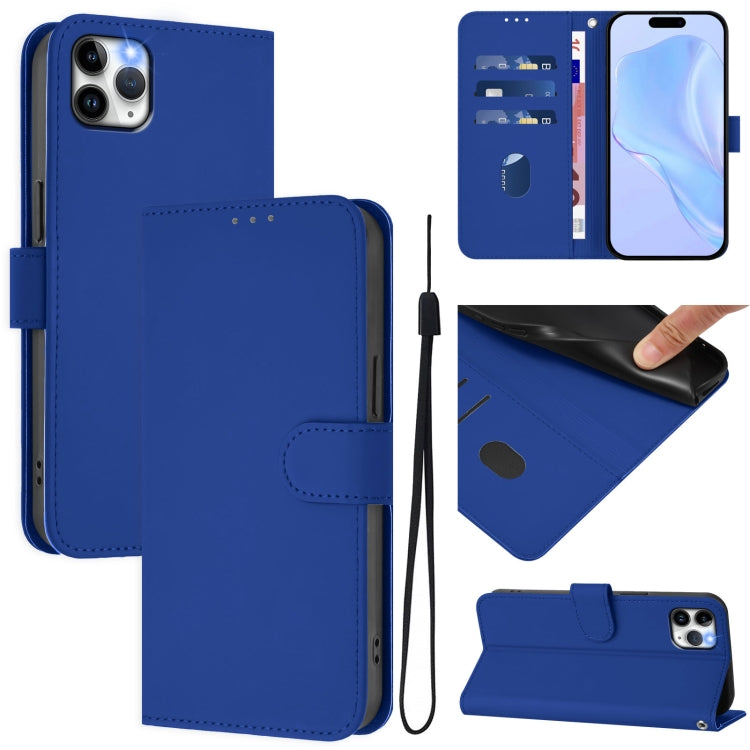 Skin Feel Solid Color Leather Phone Case with Lanyard