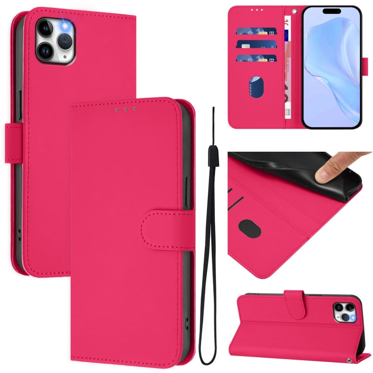 Skin Feel Solid Color Leather Phone Case with Lanyard