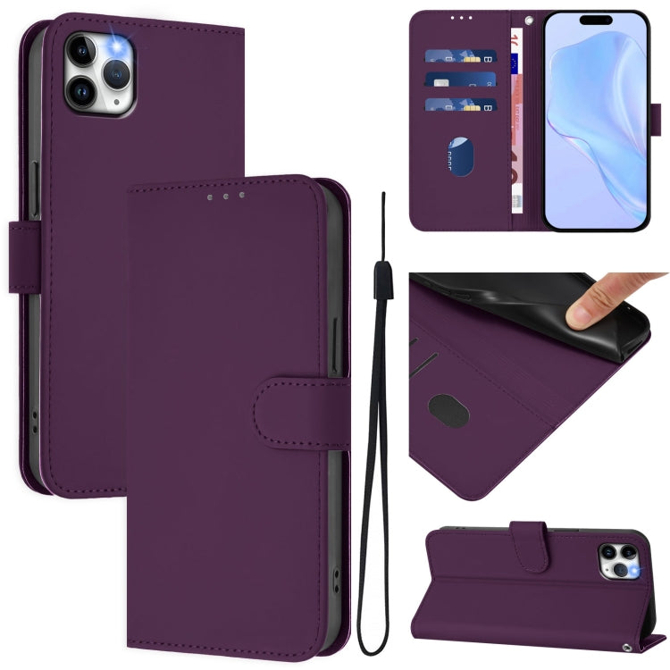 Skin Feel Solid Color Leather Phone Case with Lanyard