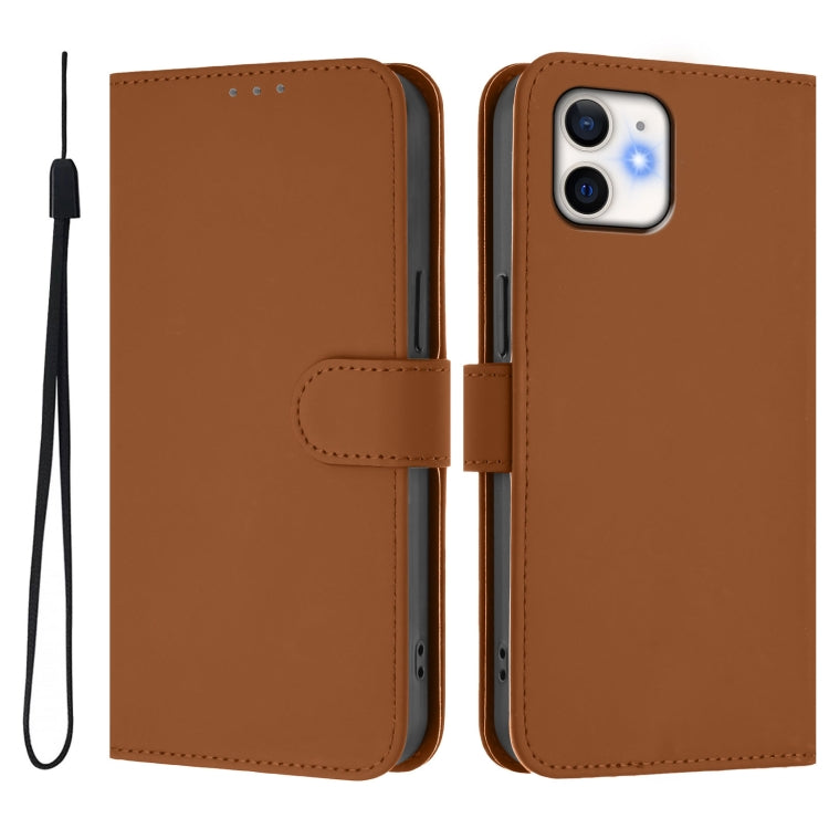 Skin Feel Solid Color Leather Phone Case with Lanyard