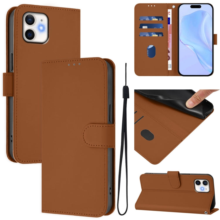 Skin Feel Solid Color Leather Phone Case with Lanyard
