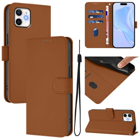 Skin Feel Solid Color Leather Phone Case with Lanyard