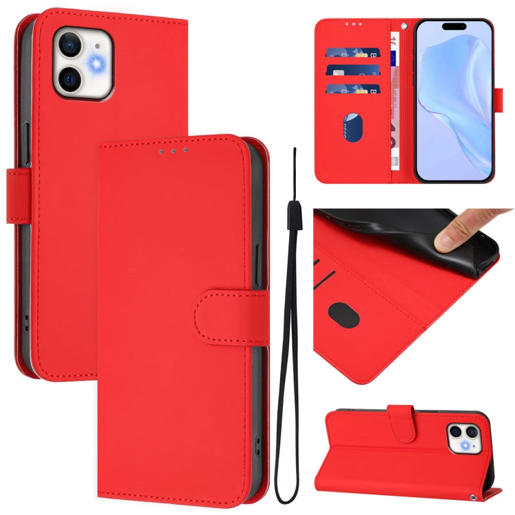 Skin Feel Solid Color Leather Phone Case with Lanyard