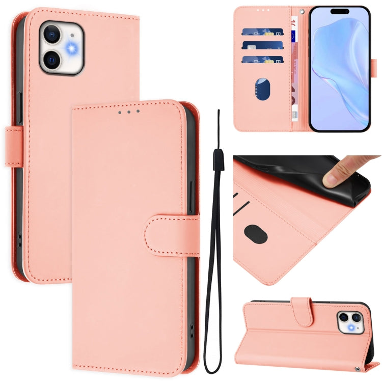 Skin Feel Solid Color Leather Phone Case with Lanyard