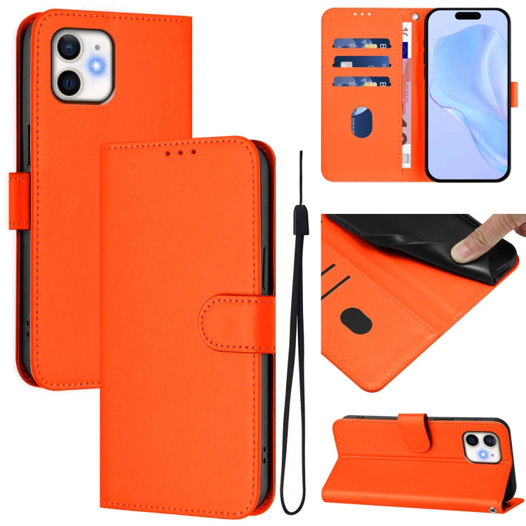 Skin Feel Solid Color Leather Phone Case with Lanyard