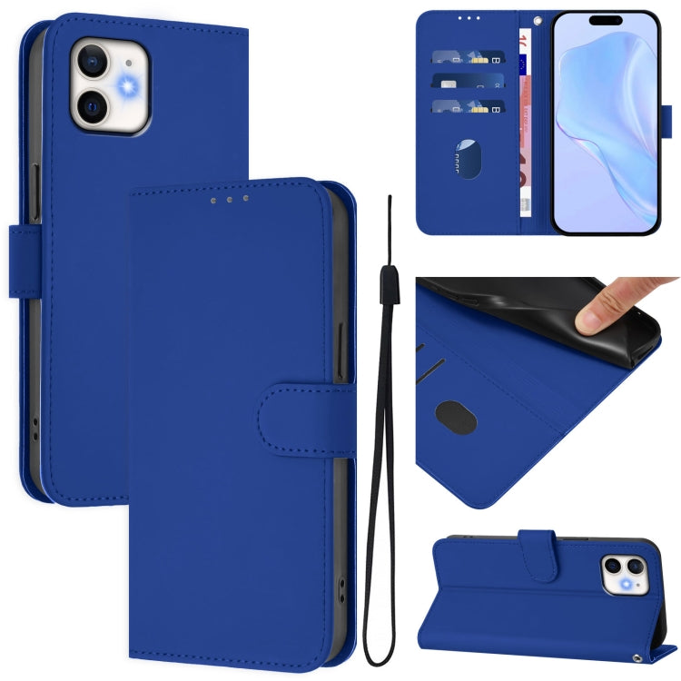 Skin Feel Solid Color Leather Phone Case with Lanyard