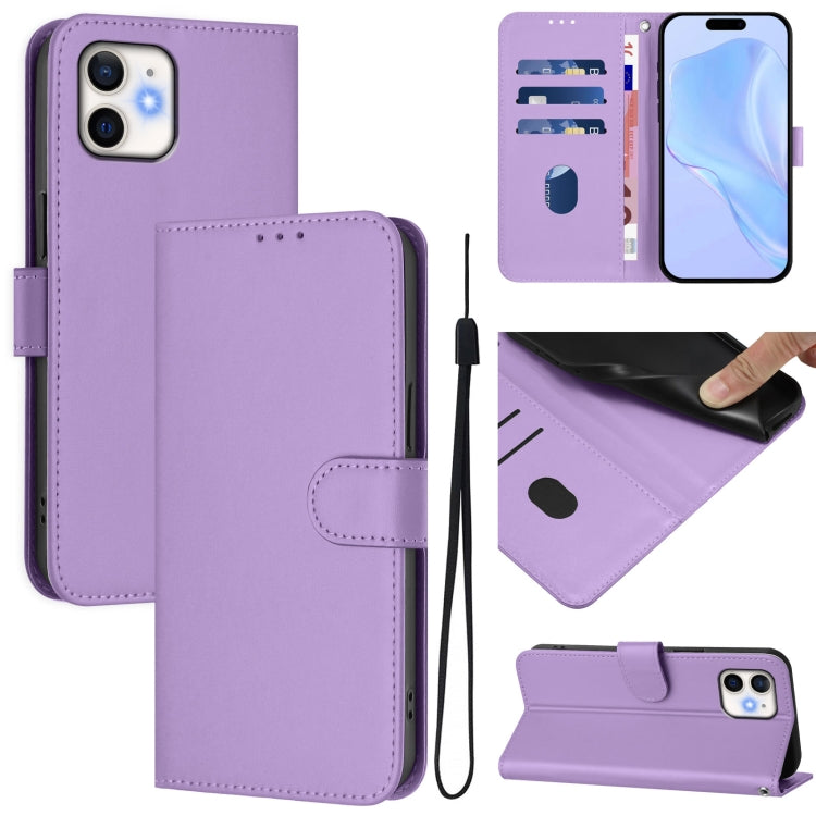 Skin Feel Solid Color Leather Phone Case with Lanyard