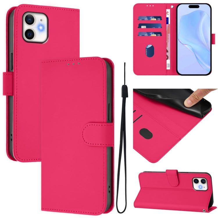 Skin Feel Solid Color Leather Phone Case with Lanyard