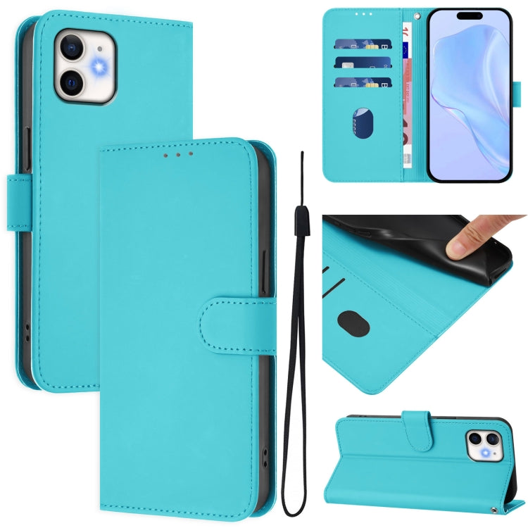 Skin Feel Solid Color Leather Phone Case with Lanyard