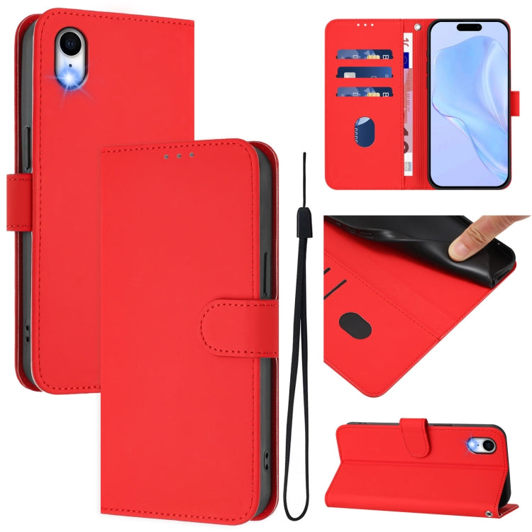 Skin Feel Solid Color Leather Phone Case with Lanyard