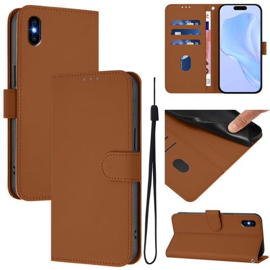 Skin Feel Solid Color Leather Phone Case with Lanyard