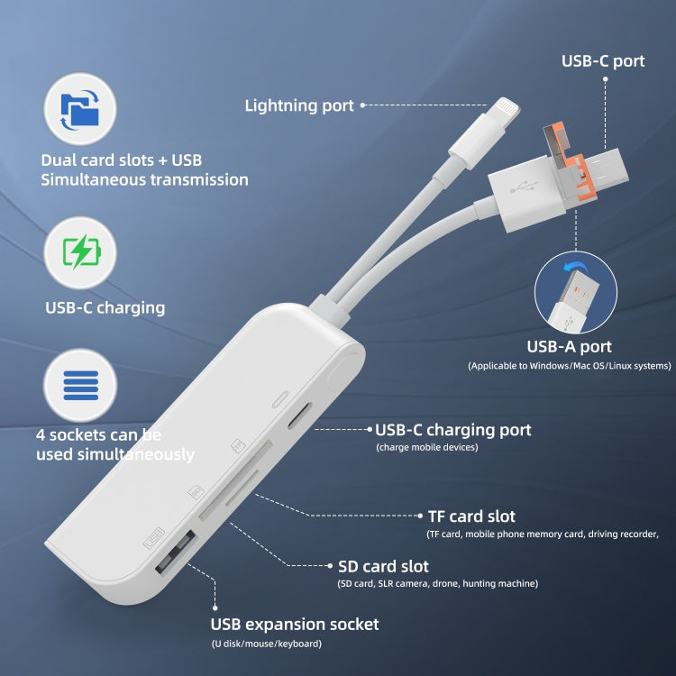 NK-9109TL Pro USB-C / Type-C, 8 Pin, USB to USB-C / Type-C, USB, TF / SD Card Multi-function Adapter, NK-9109TL Pro