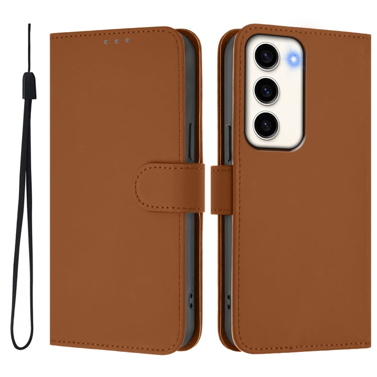 Skin Feel Solid Color Leather Phone Case with Lanyard