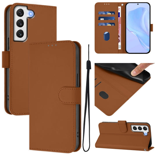 Skin Feel Solid Color Leather Phone Case with Lanyard