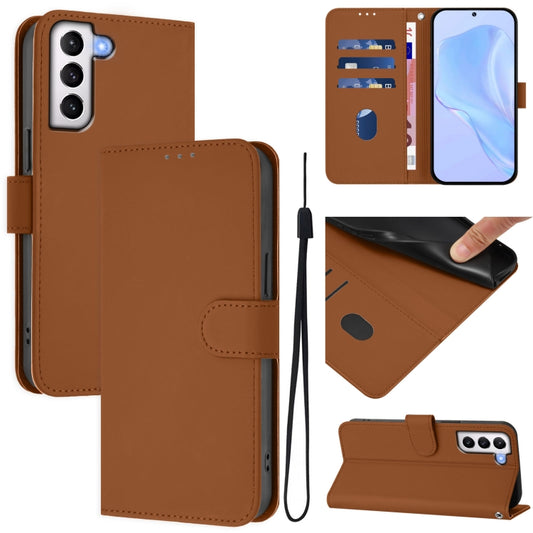 Skin Feel Solid Color Leather Phone Case with Lanyard, For Samsung Galaxy S21+ 5G