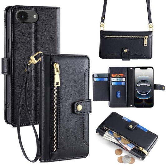 Sheep Texture Cross-body Zipper Wallet Leather Phone Case