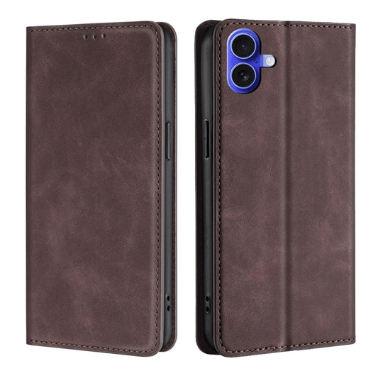 Skin Feel Magnetic Leather Phone Case, For iPhone 16