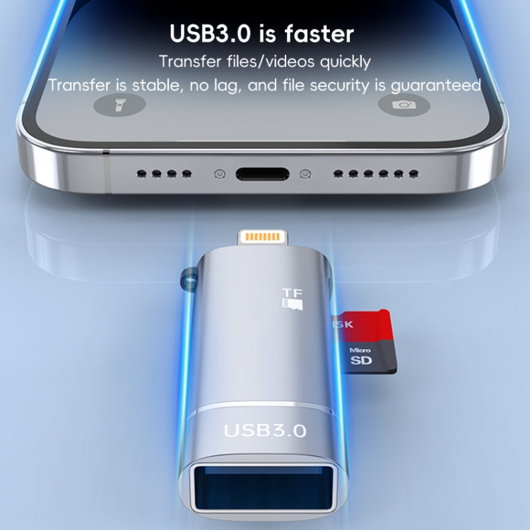 2 in 1 8 Pin to USB and TF Card Reader Adapter, 8 Pin to USB and TF Card