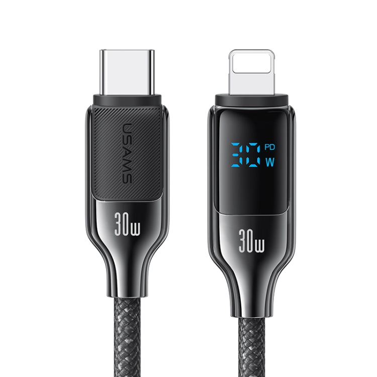 USAMS SJ741 30W USB-C / Type-C to 8 Pin Zinc Alloy Digital Display Fast Data Cable, Length: 1.2m, SJ741USB01, SJ741USB02