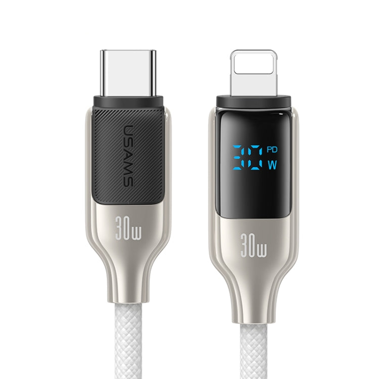 USAMS SJ741 30W USB-C / Type-C to 8 Pin Zinc Alloy Digital Display Fast Data Cable, Length: 1.2m, SJ741USB01, SJ741USB02