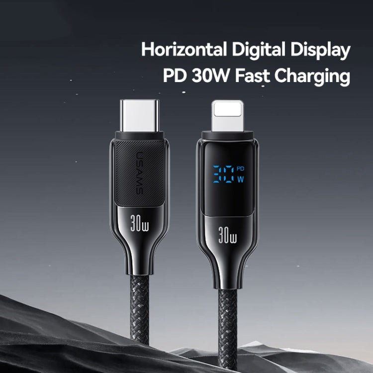 USAMS SJ741 30W USB-C / Type-C to 8 Pin Zinc Alloy Digital Display Fast Data Cable, Length: 1.2m, SJ741USB01, SJ741USB02