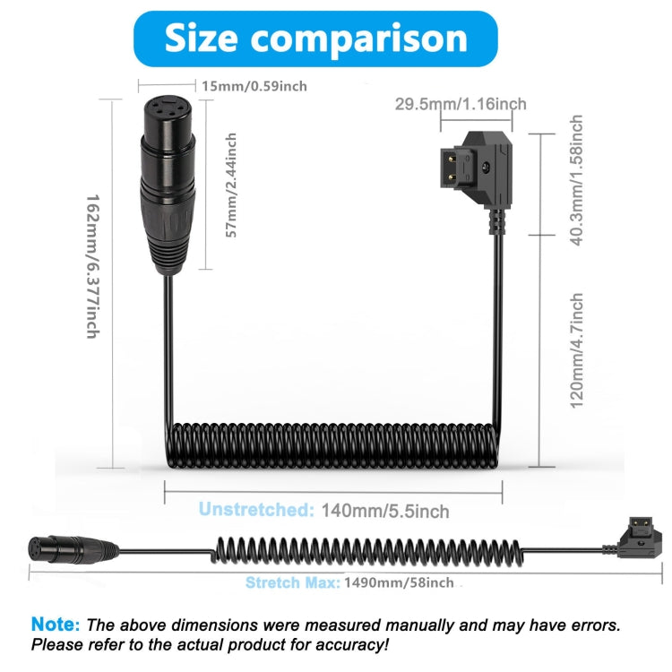 Camera Monitor Power Supply Cable Coiled Adapter Cable, Length: 1.5m, D-Tap to XLR 4 Pin