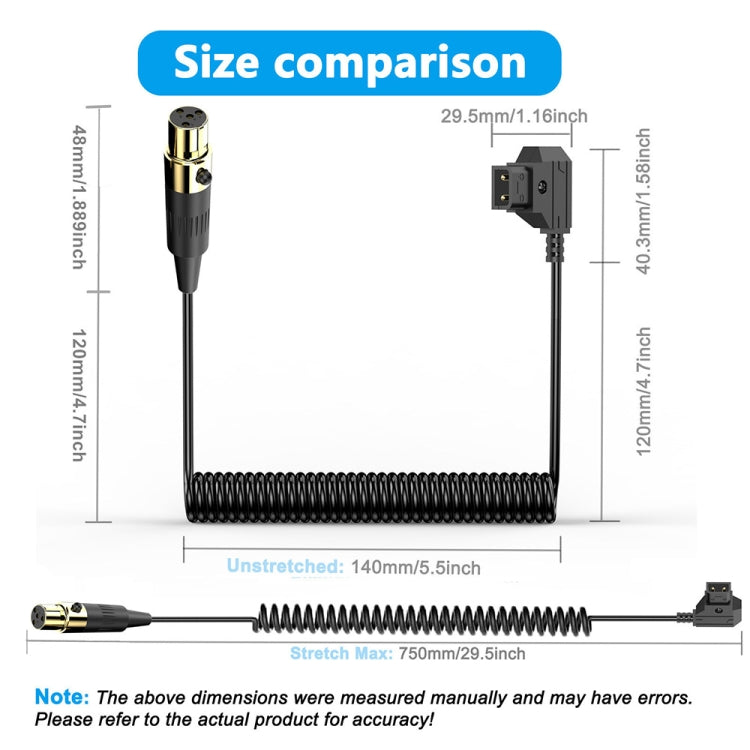 Camera Monitor Power Coiled Adapter Cable, Length: 1.5m, D-Tap to Mini XLR 4 Pin Female