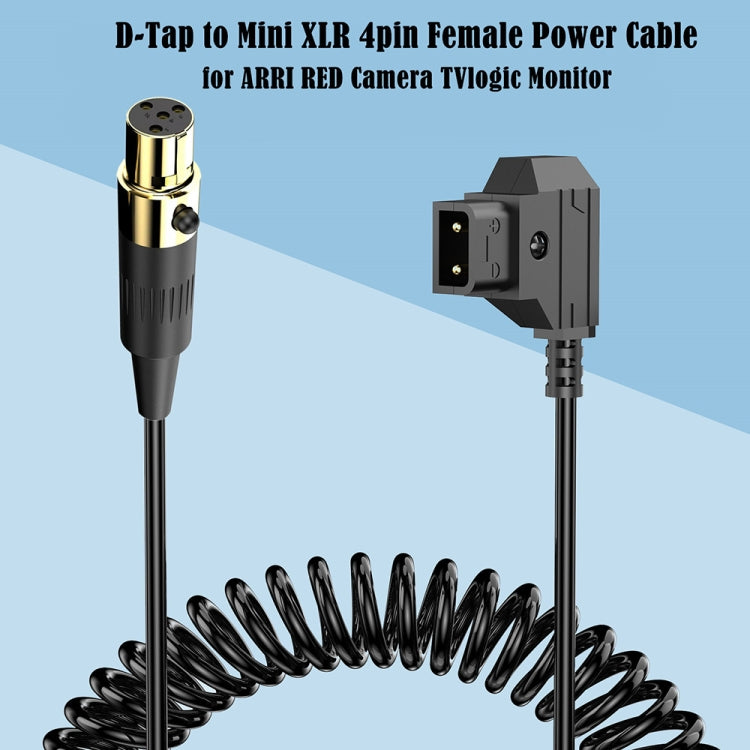 Camera Monitor Power Coiled Adapter Cable, Length: 1.5m, D-Tap to Mini XLR 4 Pin Female