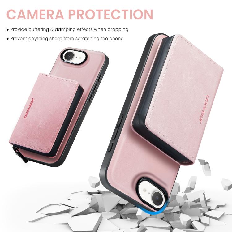 JEEHOOD J02 Magnetic Zipper Horizontal Flip Leather Phone Case, For iPhone 16e, For iPhone 16 Plus, For iPhone 16