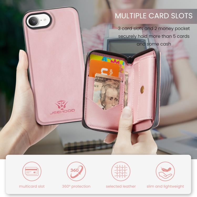 JEEHOOD J02 Magnetic Zipper Horizontal Flip Leather Phone Case, For iPhone 16e, For iPhone 16 Plus, For iPhone 16