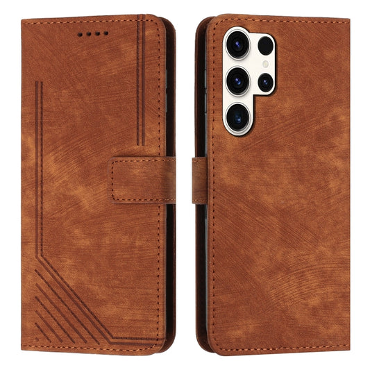 Skin Feel Stripe Pattern Leather Phone Case with Lanyard, For Samsung Galaxy S25 Ultra 5G