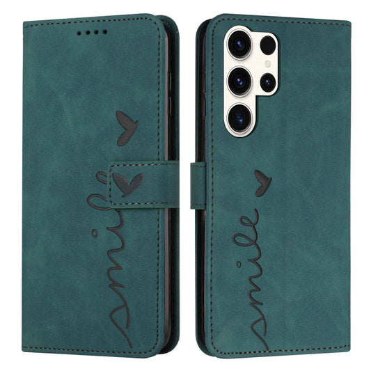 Skin Feel Heart Embossed Leather Phone Case with Long Lanyard, For Samsung Galaxy S25 Ultra 5G