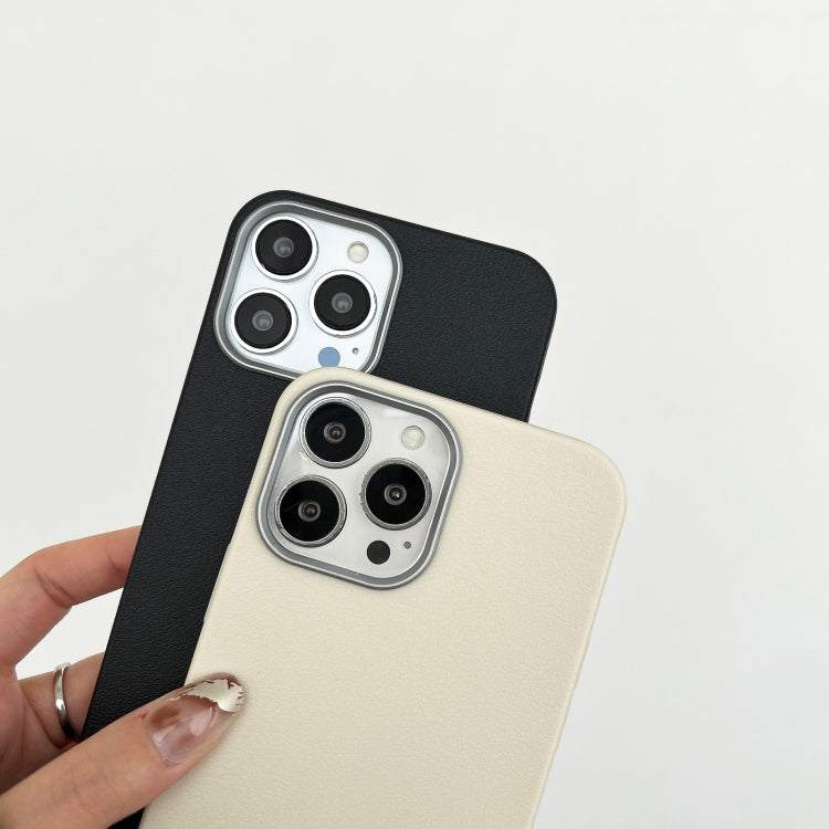 Litchi Pattern Silver Edge Camera Frame Material Phone Case, For iPhone 15 Pro Max, For iPhone 15 Pro, For iPhone 15 Plus, For iPhone 15