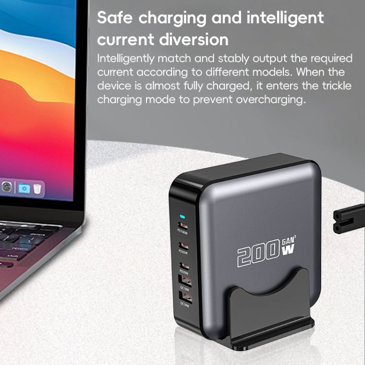 200W GaN 3 Type-C 2 USB Multi Ports Sharing Desktop Charger, US Plug, EU Plug, UK Plug, AU Plug