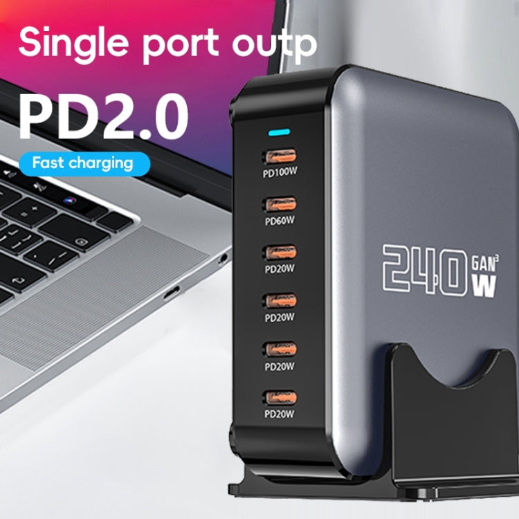 240W GaN 6-Ports USB-C / Type-C Multi Sharing Desktop Charger, US Plug, EU Plug, UK Plug, AU Plug