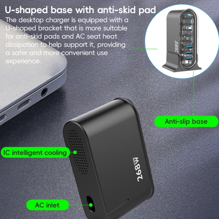 268W GaN 5 Type-C 3 USB Multi Ports Sharing Desktop Charger, US Plug, EU Plug, UK Plug, AU Plug