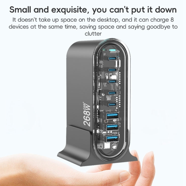 268W GaN 5 Type-C 3 USB Multi Ports Sharing Desktop Charger, US Plug, EU Plug, UK Plug, AU Plug