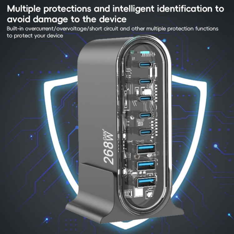 268W GaN 5 Type-C 3 USB Multi Ports Sharing Desktop Charger, US Plug, EU Plug, UK Plug, AU Plug