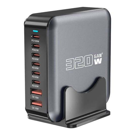 320W GaN 6 Type-C 2 USB Multi Ports Sharing Desktop Charger, US Plug, EU Plug, UK Plug, AU Plug