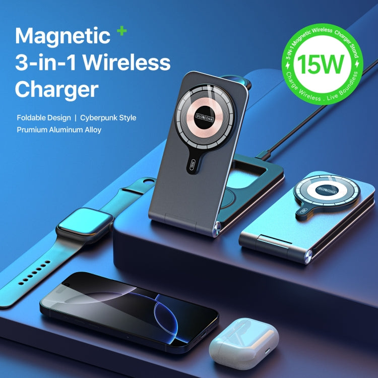 DUZZONA W22 15W 3 in 1 Foldable Magnetic Wireless Charging Stand, W22