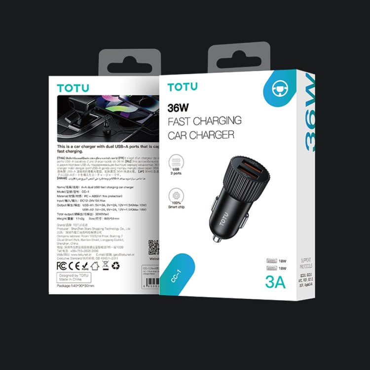 TOTU CC-1 36W Dual USB Ports Fast Charging Car Charger, CC-1