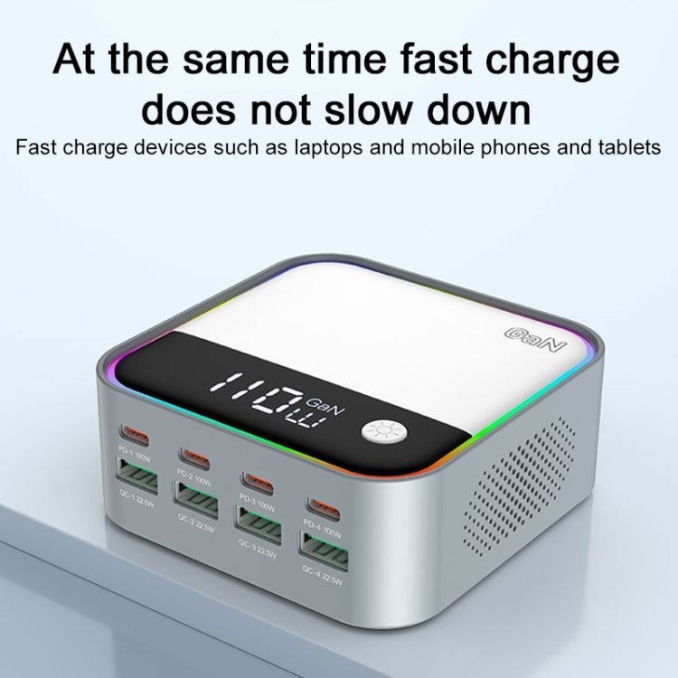 WLX-M8 120W Smart Digital Display Multi-Port Desktop Charger Dock Station, EU Plug, US Plug, UK Plug, AU Plug