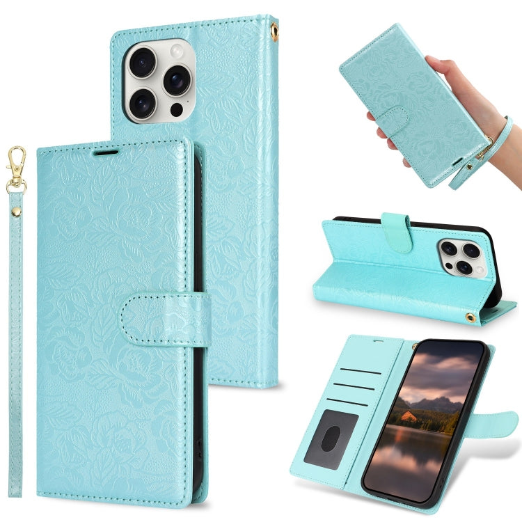 Peony Flowers Imprint Leather Phone Case, For iPhone 15 Pro Max, For iPhone 15 Pro, For iPhone 15 Plus, For iPhone 15