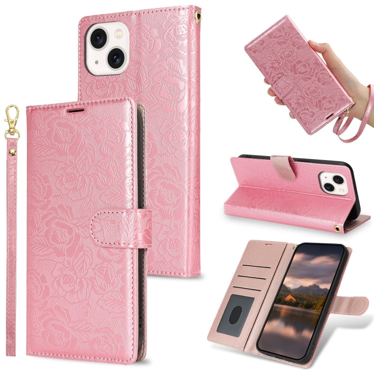 Peony Flowers Imprint Leather Phone Case, For iPhone 15 Pro Max, For iPhone 15 Pro, For iPhone 15 Plus, For iPhone 15