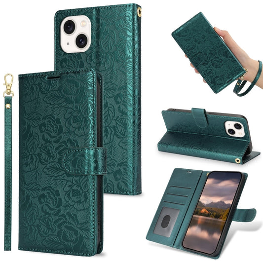 Peony Flowers Imprint Leather Phone Case, For iPhone 14 Plus, For iPhone 14 / 13, For iPhone 14 Pro, For iPhone 14 Pro Max