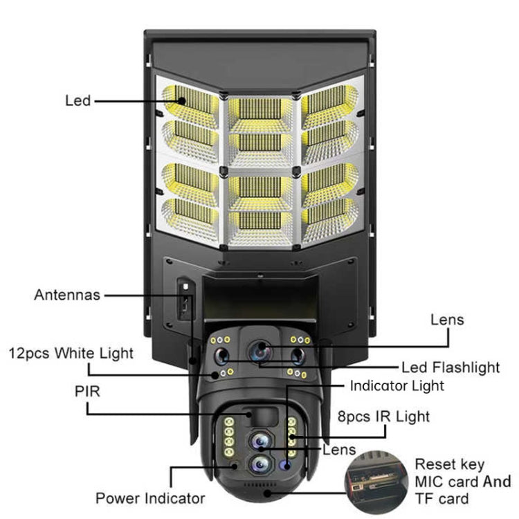 Solar Street Light with V380 4G WiFi 10X Dual-lens Monitoring HD Camera, No SD Card, 64GB SD Card, 128GB SD Card