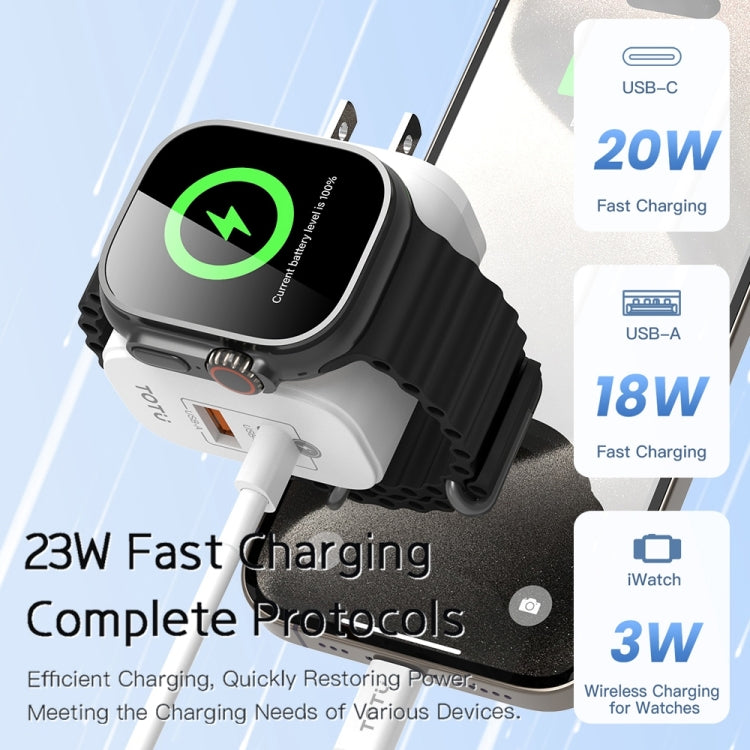 TOTUDESIGN UW128 23W USB-A to Type-C GaN Watch Fast Charging Travel Charger, US Plug, EU Plug, UK Plug