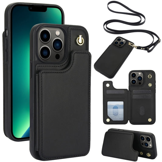 Crossbody Dual-Buckle Wallet Back Leather Phone Case, For iPhone 13 Pro Max, For iPhone 13 Pro, For iPhone 12 / 12 Pro, For iPhone 12 Pro Max